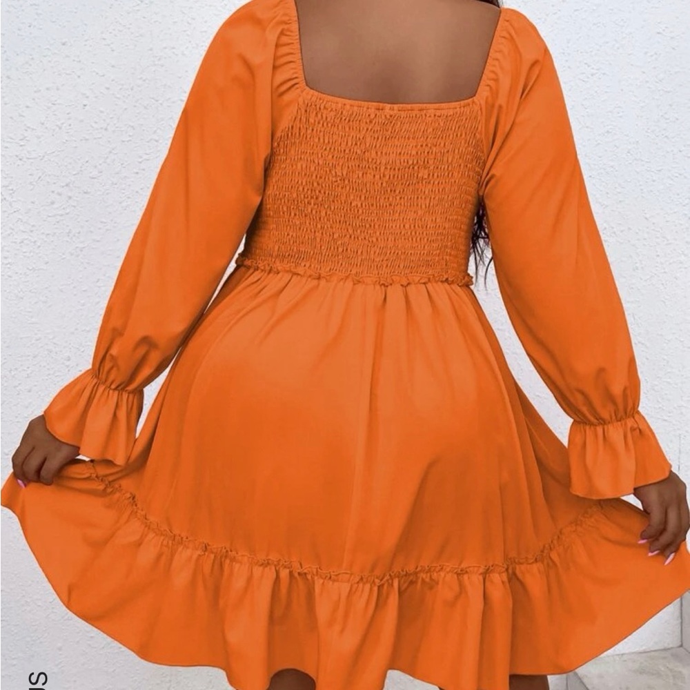 Plus Tie Front Flounce Sleeve Ruffle Hem Dress
